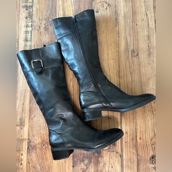 Franco Sarto black leather boots 10.5 jones buckle 1.75” heel - Picture 4 of 11